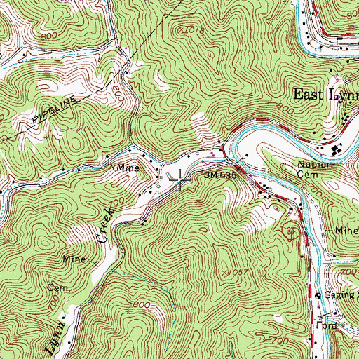Topographic Map of Battern Fork, WV