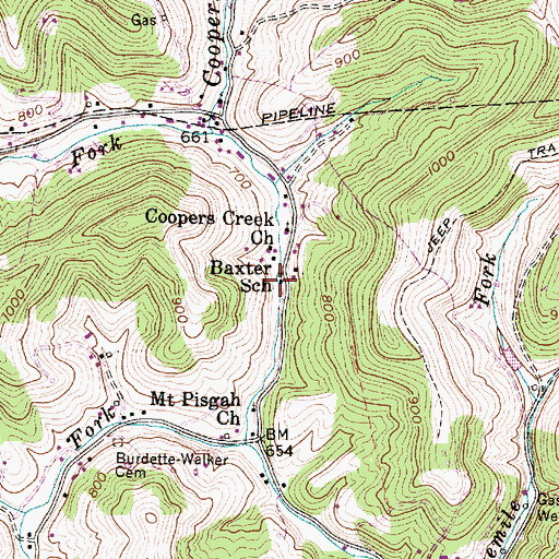 Topographic Map of Baxter School (historical), WV