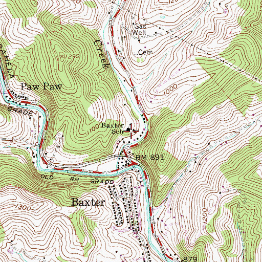 Topographic Map of Baxter School (historical), WV
