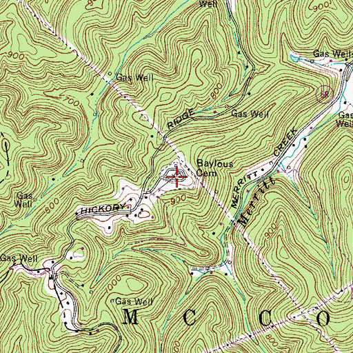 Topographic Map of Baylous Cemetery, WV