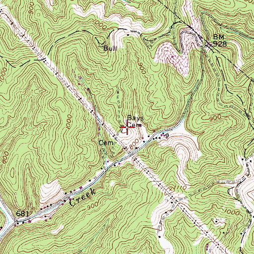 Topographic Map of Bays Cemetery, WV