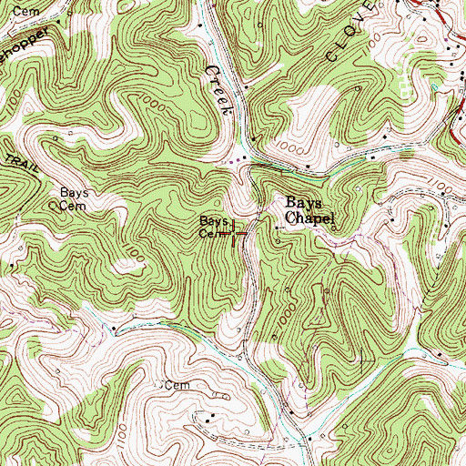 Topographic Map of Bays Cemetery, WV