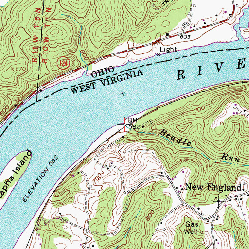 Topographic Map of Beadle Run, WV