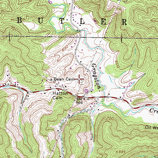 Topographic Map of John Tucker Bean Cemetery, WV