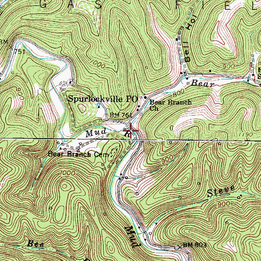 Topographic Map of Bear Branch, WV