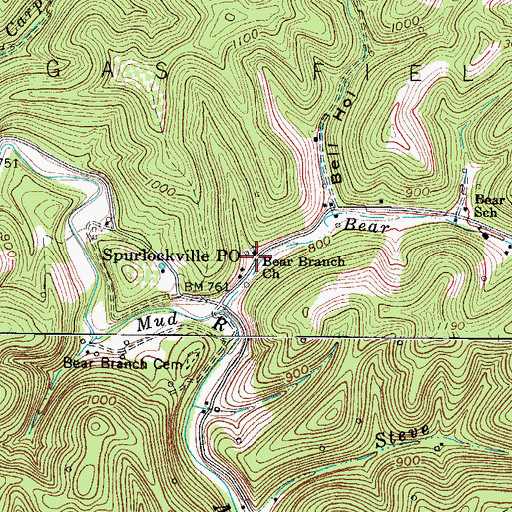 Topographic Map of Bear Branch Church, WV