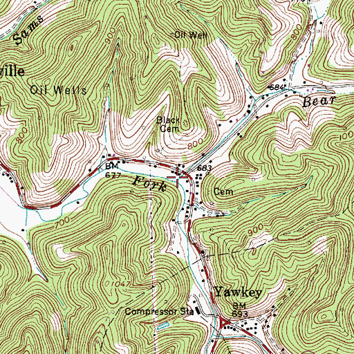 Topographic Map of Bear Fork, WV