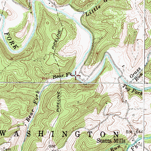 Topographic Map of Bear Fork, WV