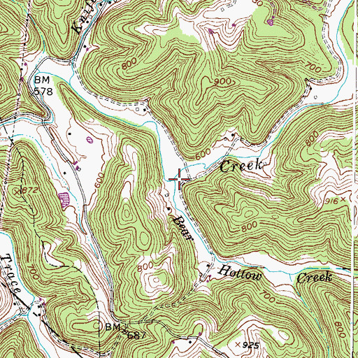 Topographic Map of Bear Hollow Creek, WV