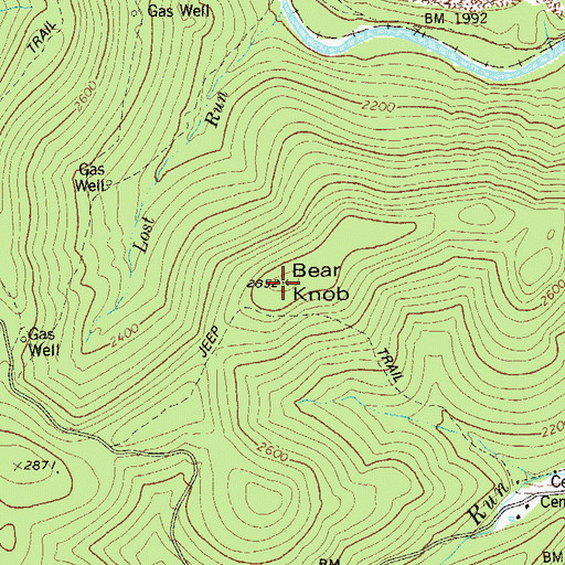 Topographic Map of Bear Knob, WV