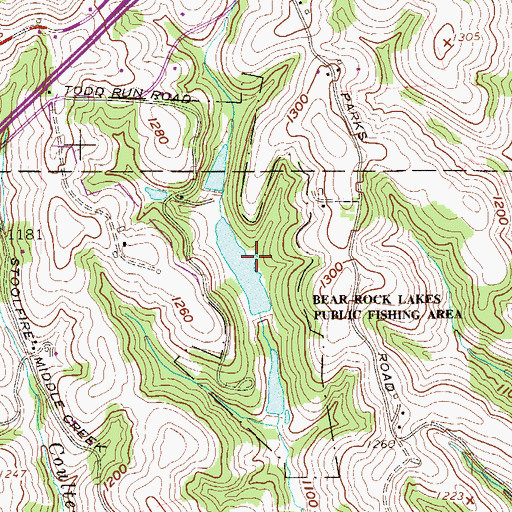 Topographic Map of Bear Rock Lakes State Recreation Area, WV
