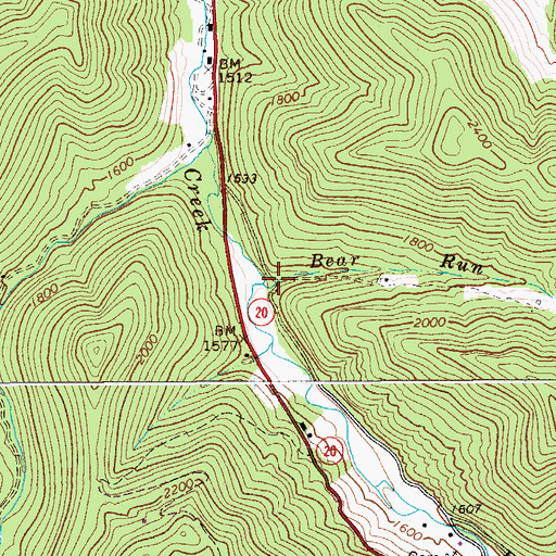 Topographic Map of Bear Run, WV