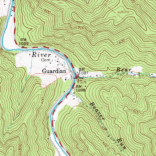 Topographic Map of Bear Run, WV