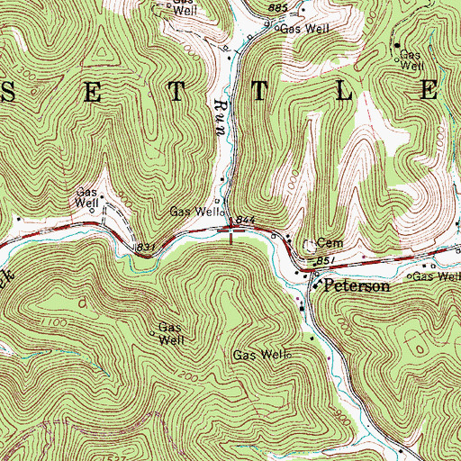 Topographic Map of Bear Run, WV