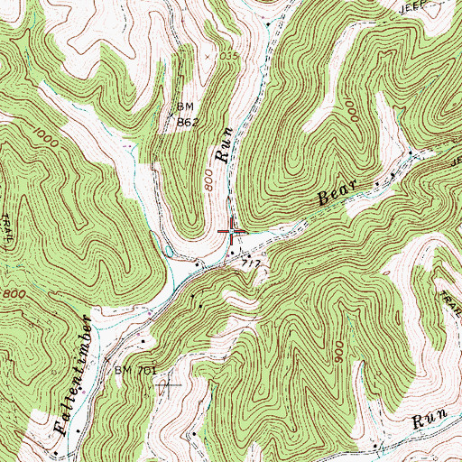 Topographic Map of Bear Run, WV