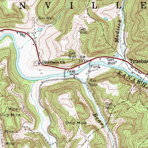 Topographic Map of Bear Run, WV