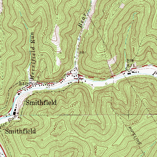 Topographic Map of Bear Run, WV
