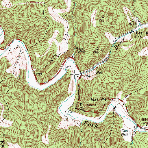Topographic Map of Bear Run, WV