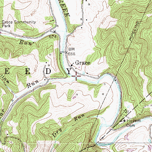 Topographic Map of Bear Run, WV
