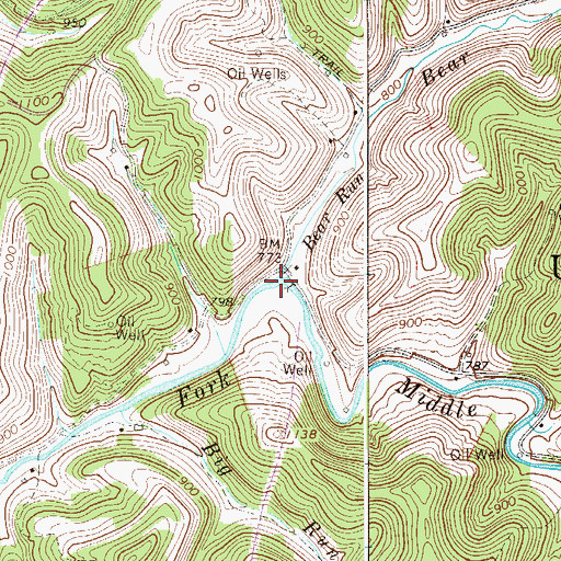 Topographic Map of Bear Run, WV