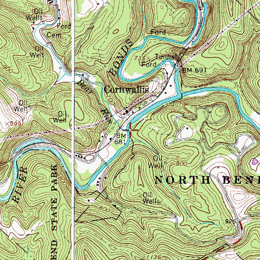 Topographic Map of Bear Run, WV