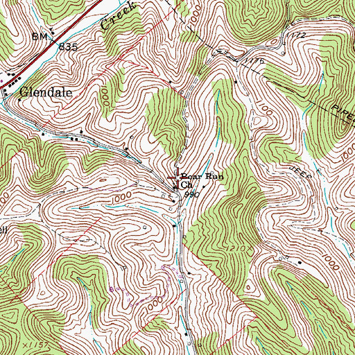 Topographic Map of Bear Run Church, WV