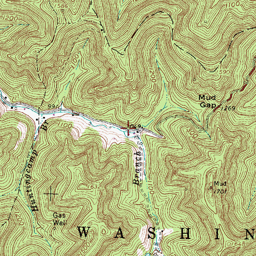 Topographic Map of Bearcamp Branch, WV