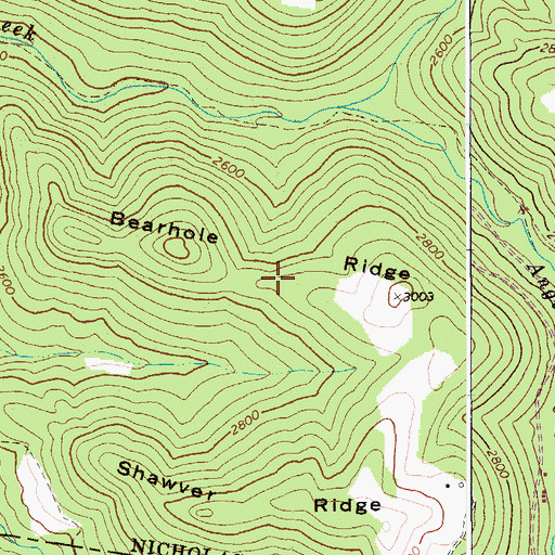 Topographic Map of Bearhole Ridge, WV