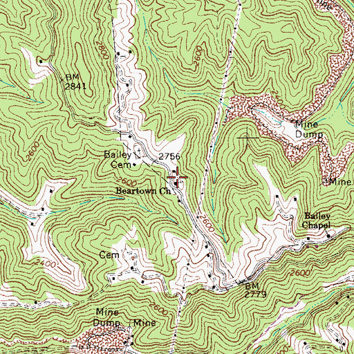 Topographic Map of Beartown Church, WV