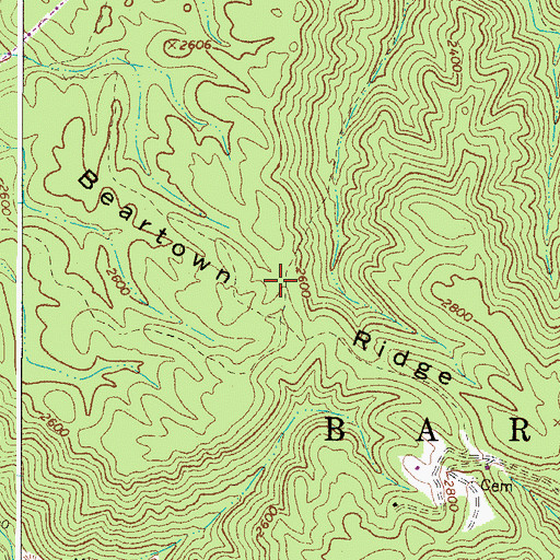 Topographic Map of Beartown Ridge, WV