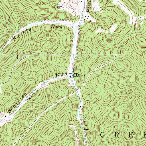 Topographic Map of Beartree Run, WV