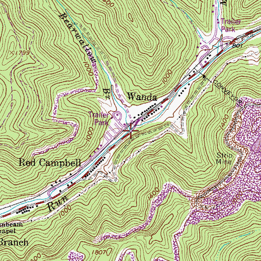 Topographic Map of Bearwallow Branch, WV