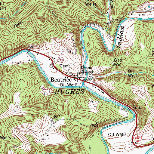 Topographic Map of Beatrice, WV