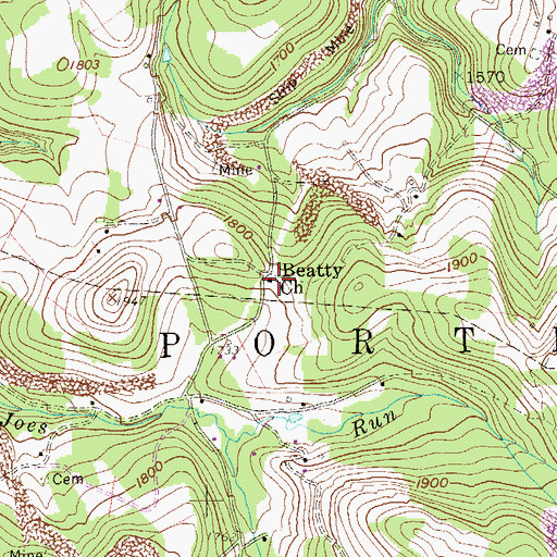 Topographic Map of Beatty United Methodist Church, WV