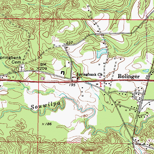 Topographic Map of Spring Bank Baptist Church, AL