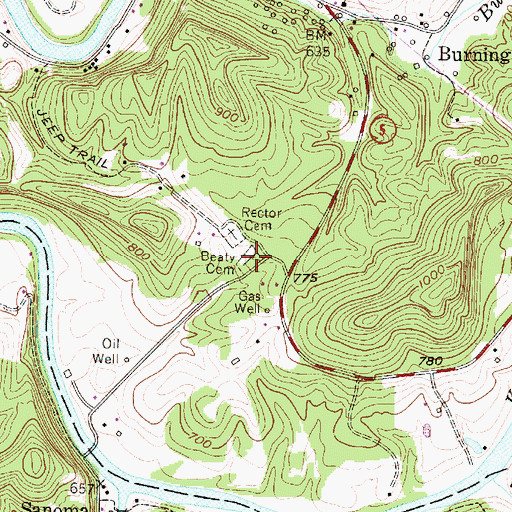 Topographic Map of Beaty Cemetery, WV