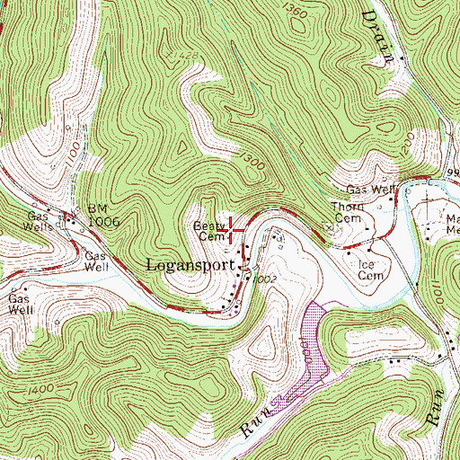 Topographic Map of Beaty Cemetery, WV