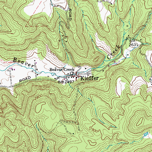 Topographic Map of Beaver Creek Baptist Church, WV