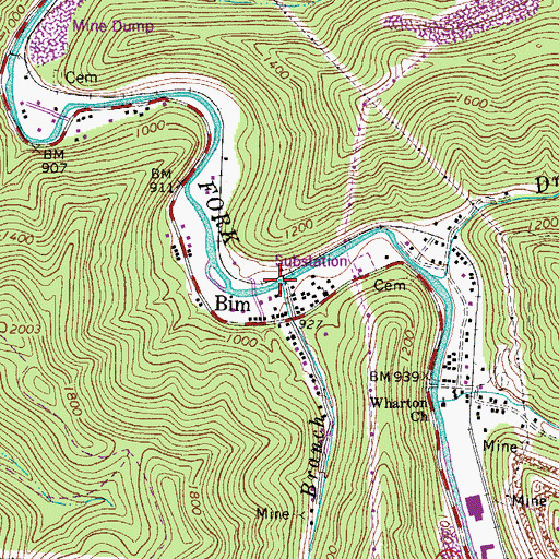 Topographic Map of Beaver Pond Branch, WV