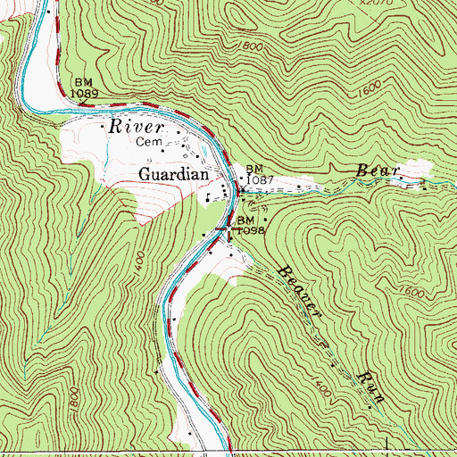 Topographic Map of Beaver Run, WV