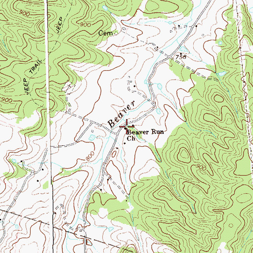 Topographic Map of Beaver Run Church, WV