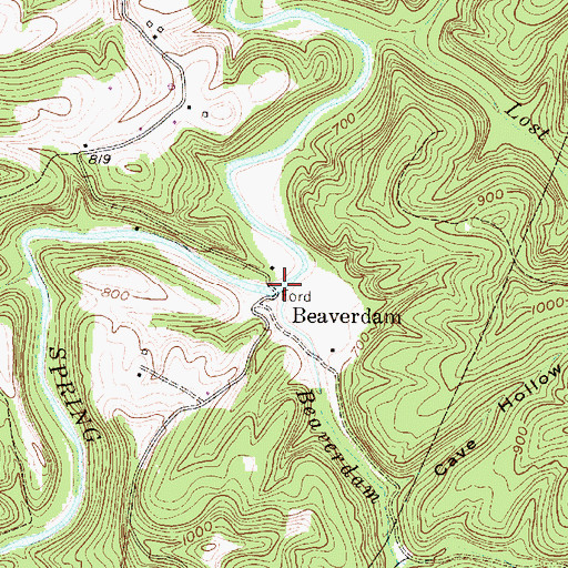 Topographic Map of Beaverdam Run, WV