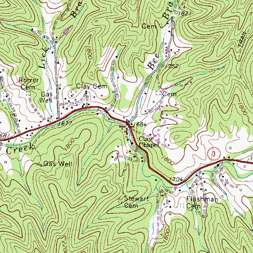 Topographic Map of Bee Branch, WV