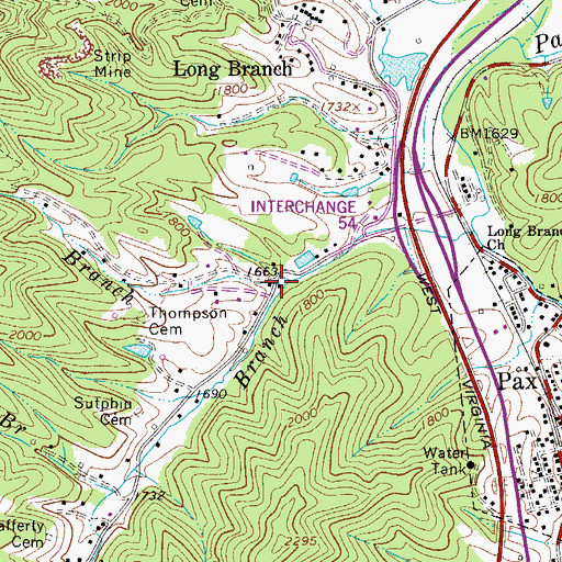 Topographic Map of Bee Branch, WV