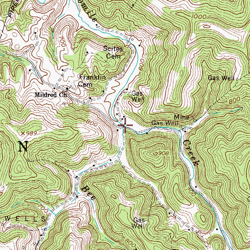Topographic Map of Bee Branch, WV