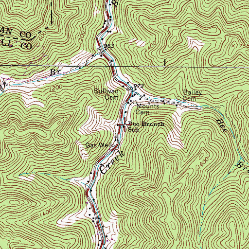 Topographic Map of Bee Branch School (historical), WV