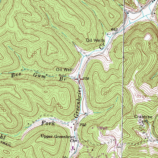 Topographic Map of Bee Gum Branch, WV