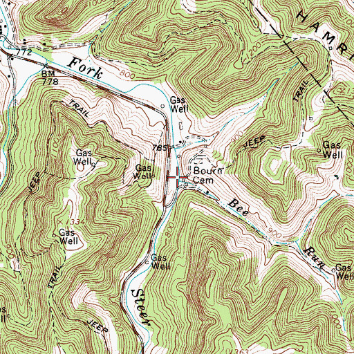Topographic Map of Bee Run, WV