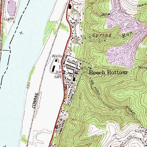 Topographic Map of Beech Bottom, WV