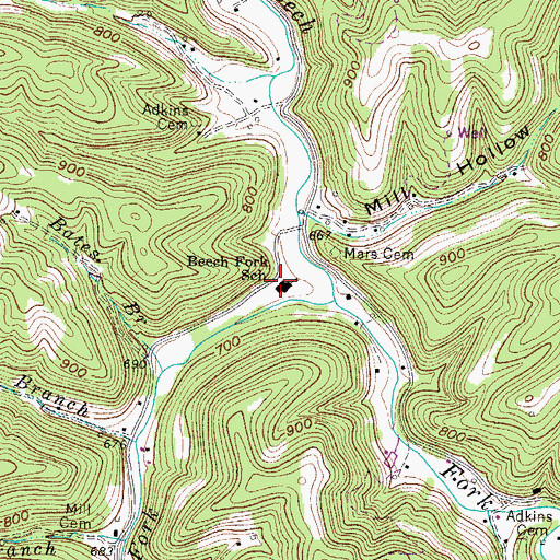 Topographic Map of Beech Fork School (historical), WV